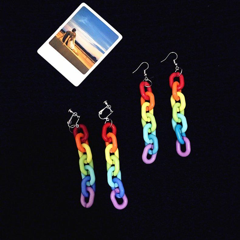 Women Rainbow Chain Earrings Personality Earrings Ear Clips Gift