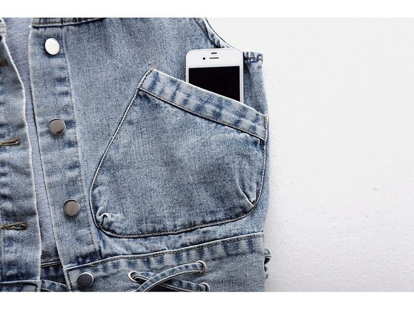 2022 Women's Slim Fit Lace-Up Denim Vest with Large Pockets - Summer Thin, Versatile, and Flattering.