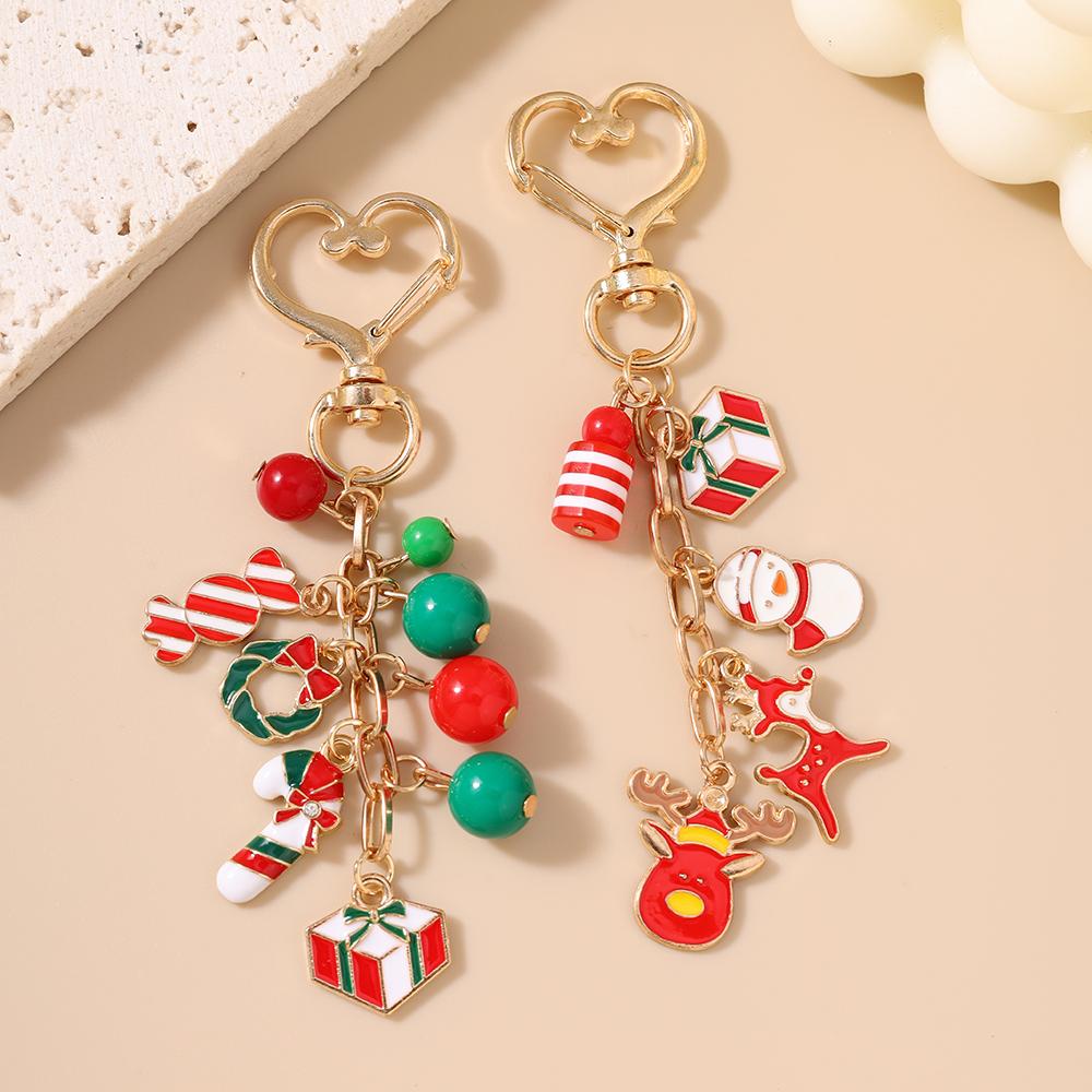 Pretty Christmas Keychain Women Girls Snowman Elk Key Ring Pendants for Handbag Decor DIY Key Chain New Year Gifts