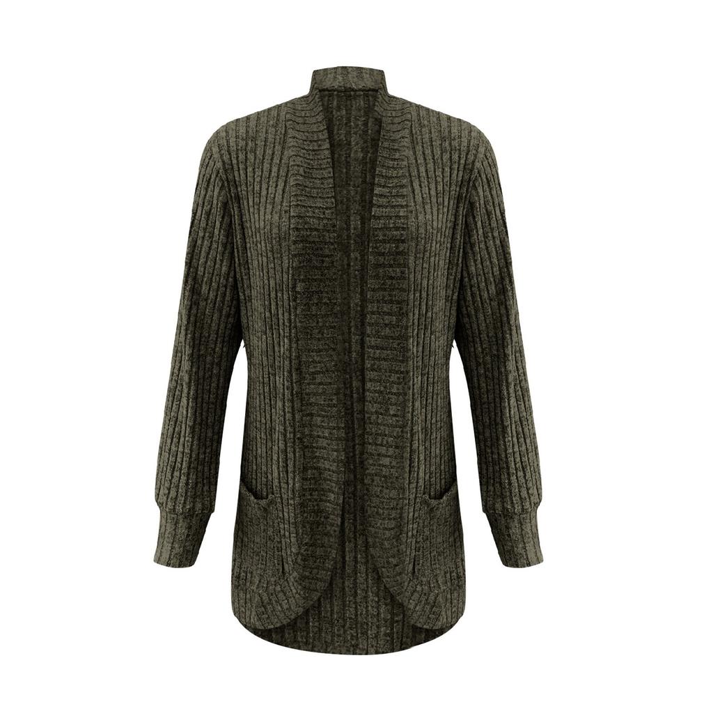 Women Ladies Solid Color Long Sleeve Length Cardigan Sweater Coat Top