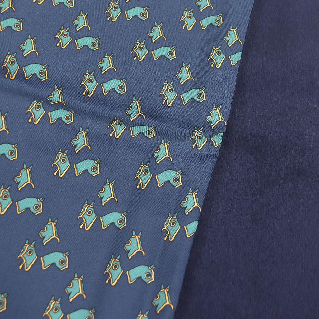 Excellent HERMES Scarf Horse Harness All-over Pattern Navy Silk Mens Used