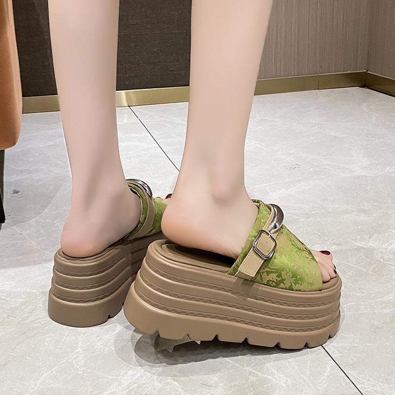 Fashion Luxury Chunky Platform Sandals Women Summer 8CM Wedge High Heels Sandals Woman Thick Bottom Slides Beach Slippers