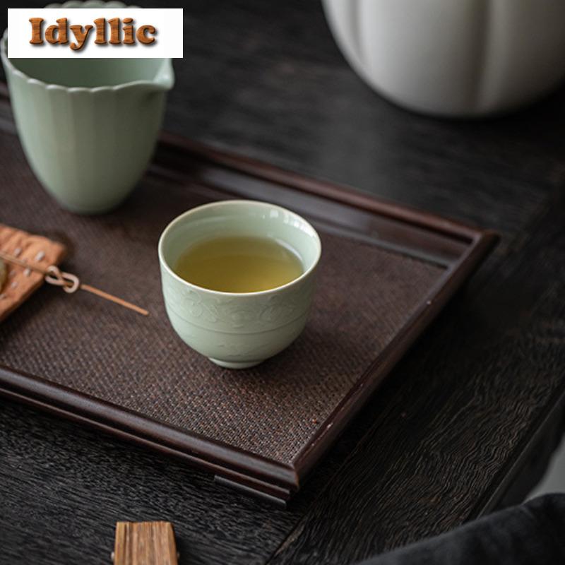 100ml Relief Lotus Branch Teacup Zen Tea Bowl Single Cups Tea-tasting Personal Cup Jianzhan Master Cups Cafes Supplies Craft