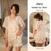 Cherry Print Lace-Trimmed Cloud Cotton Pajama Set with Ruffles