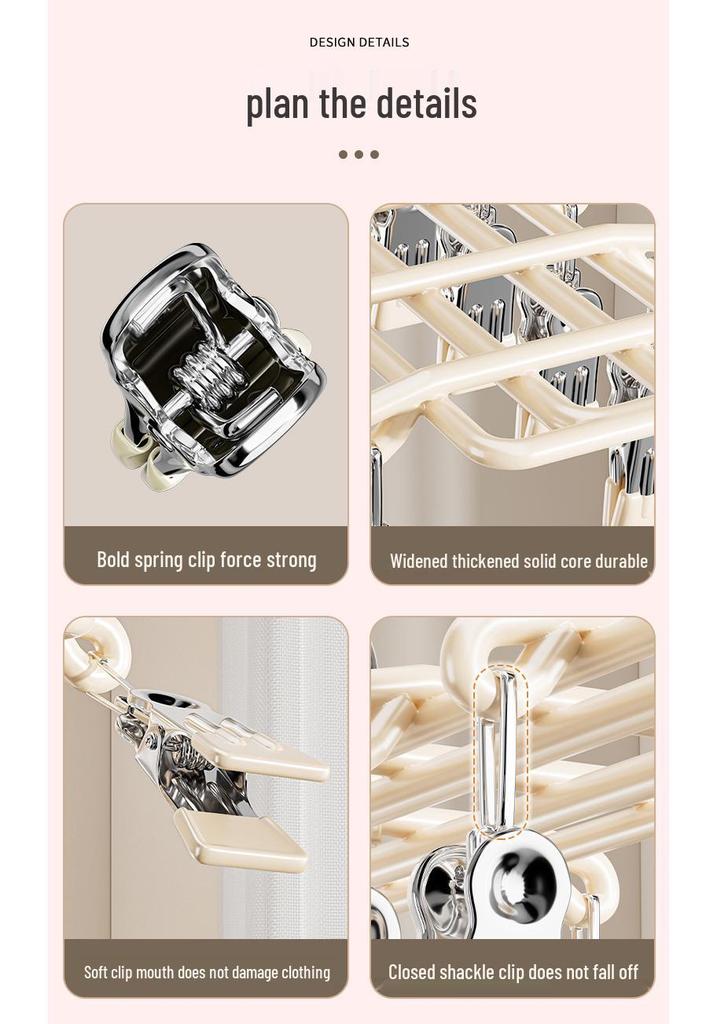 Stainless Steel Sock and Underwear Drying Rack with 20 Clips, Windproof Hanger for Balcony Use.