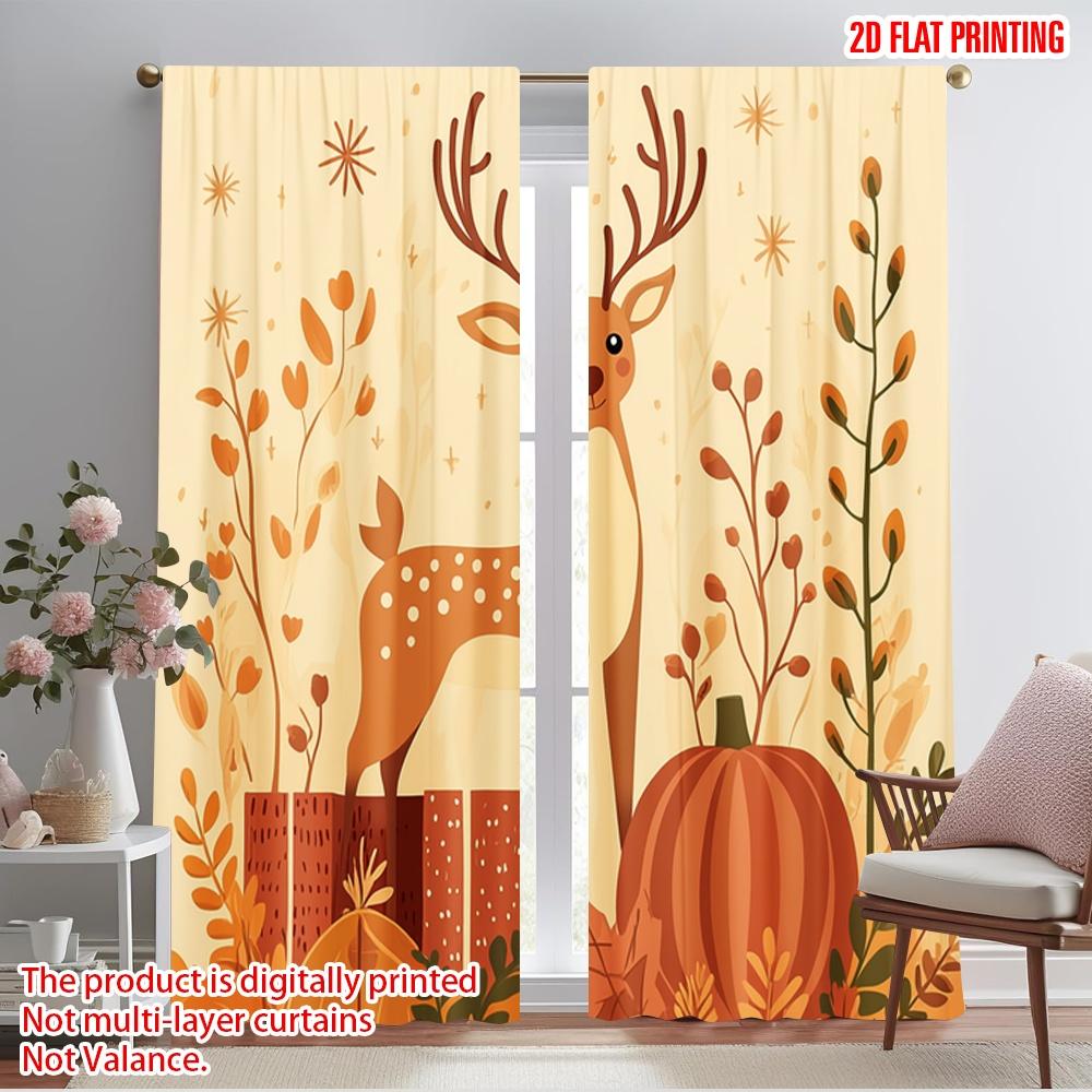 

2pcs,2D plane printing Window Curtain Deer Autumn Christmas Gift (2) Versatile 100% Polyester (without rod) Festive Perfect for 52.50×116.00 CM 2pcs