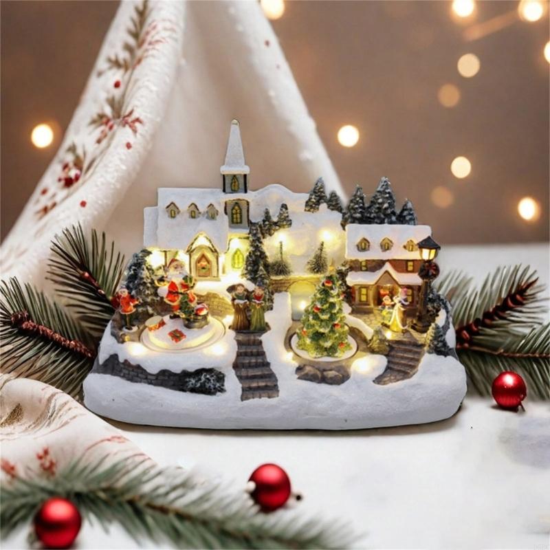 Christmas Themed Glowing Resin Castle Decoration For Home Tabletop Holiday Gatherings And Family Celebration