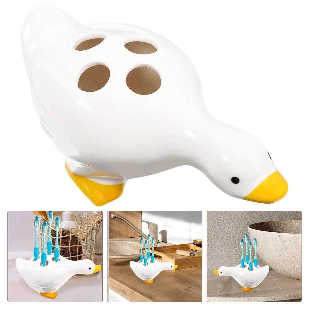 Duck-Shaped Ceramic Toothbrush Holder Cartoon Washroom Storage Holder Sink Countertop