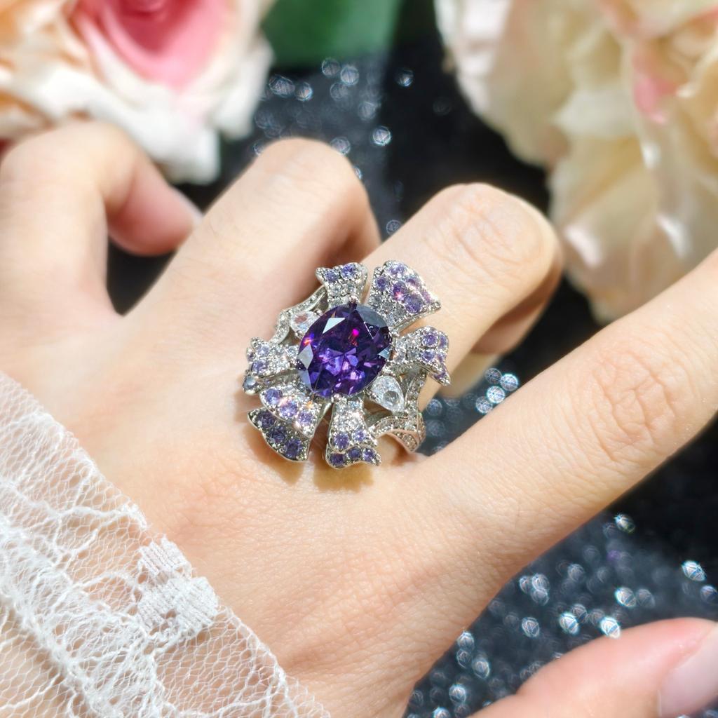 Purple Zirconium Star Crown Haute Couture Luxury Full Inlaid Temperament Pendant Stud Earrings Open Ring Women's Fashion Accessories 2026