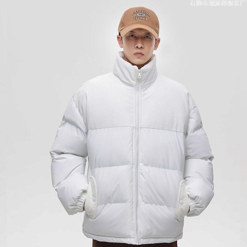 New Trendy Stand-up Collar Loose and Versatile Casual Corduroy Splicing Winter Cotton Jacket Thickened