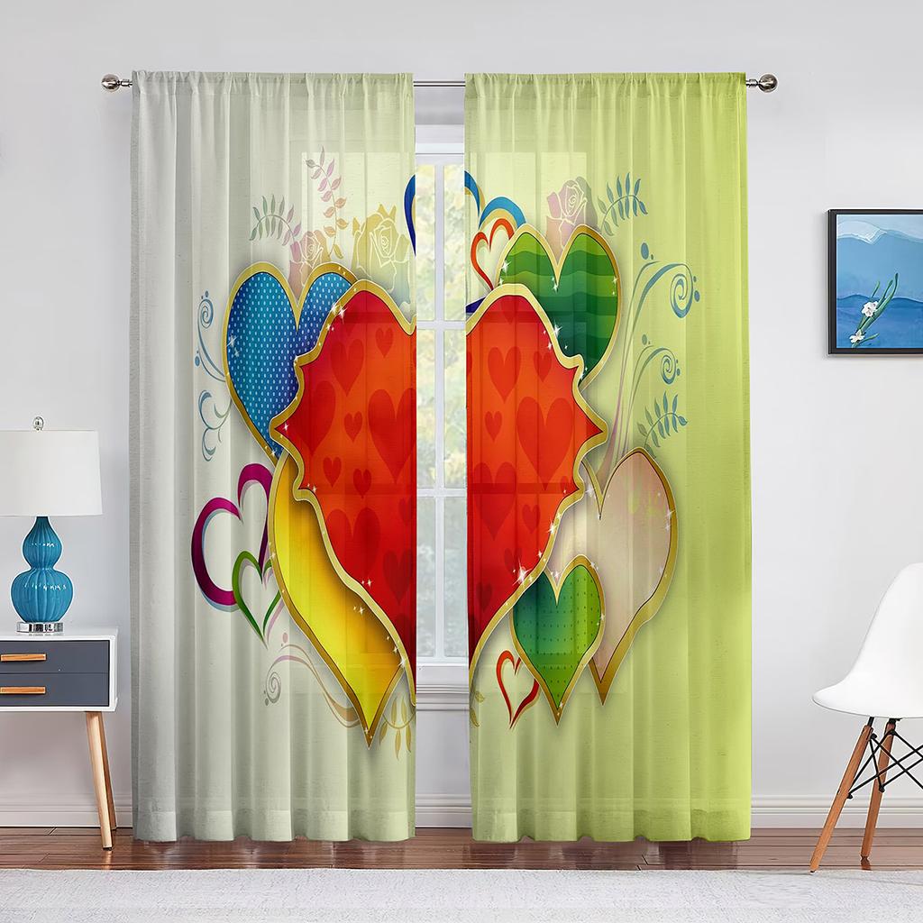 Perdele transparente cu forme de inimioare de dragoste roz fierbinte pentru ziua Îndrăgostiților Camera de zi Dormitor Decorare bucătărie fereastră Perdele din tul din voal