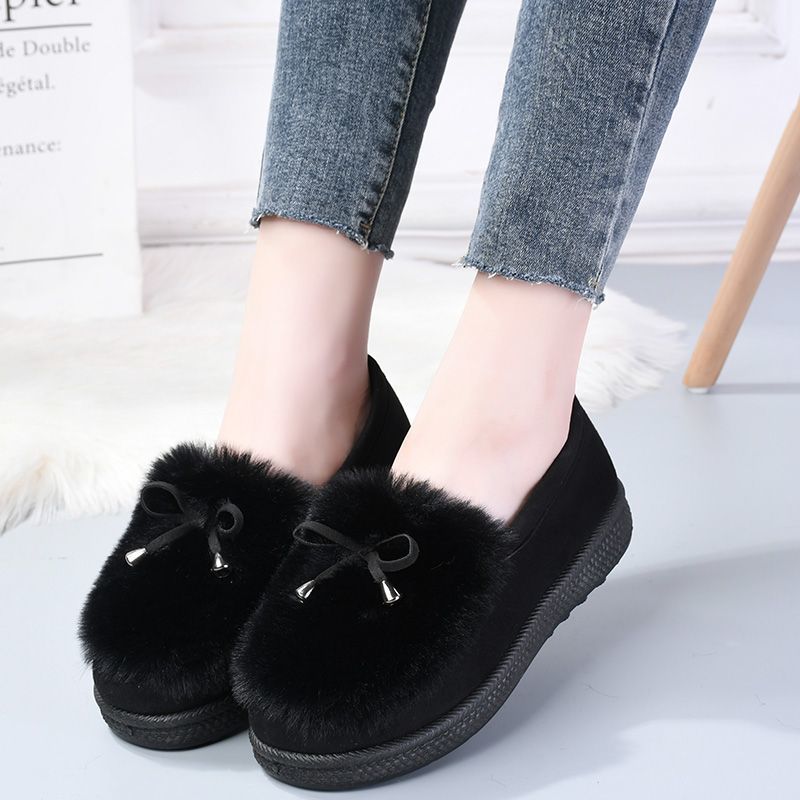 New Autumn and Winter Fluffy Shoes Women's Velvet Warm Women's Cotton Shoes Flat-soled Doudou Shoes Old North Cloth Shoes Versatile Casual
