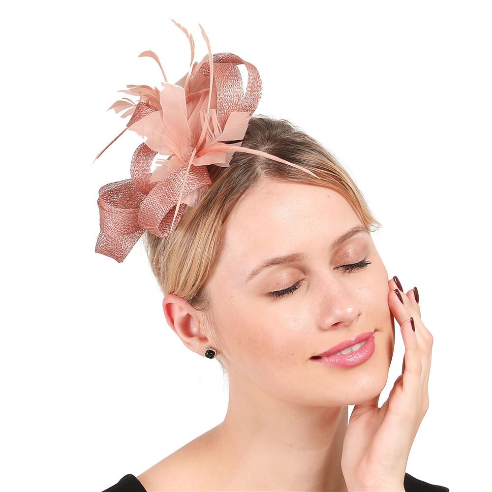 

European And American Style Simulation Feather Flower Headdress Retro Leather Pink Top Hat Hemp Yarn Headband Hairpin