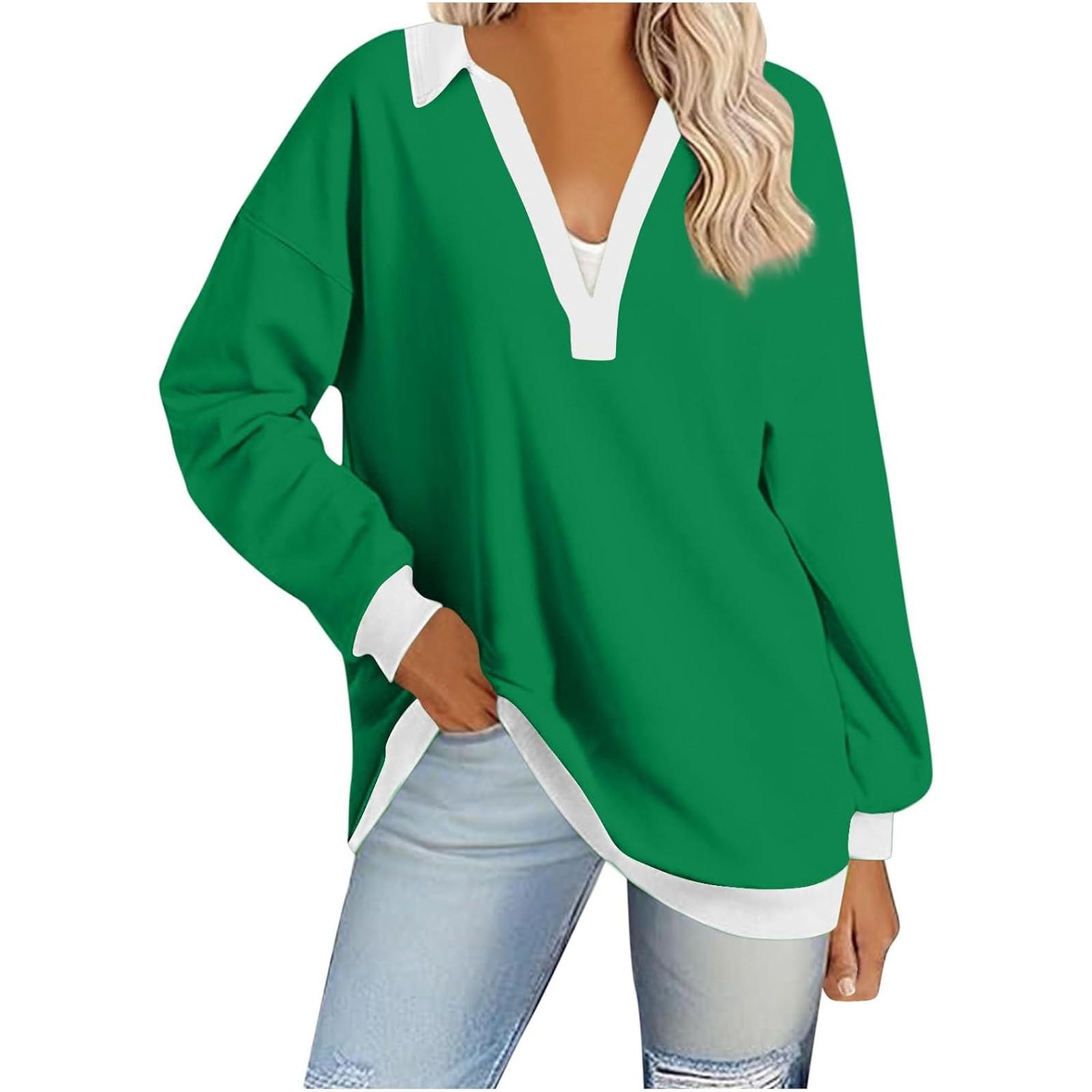 

Женские повседневные свободные толстовки с воротником-лацканом для женщин с длинным рукавом S зелёный