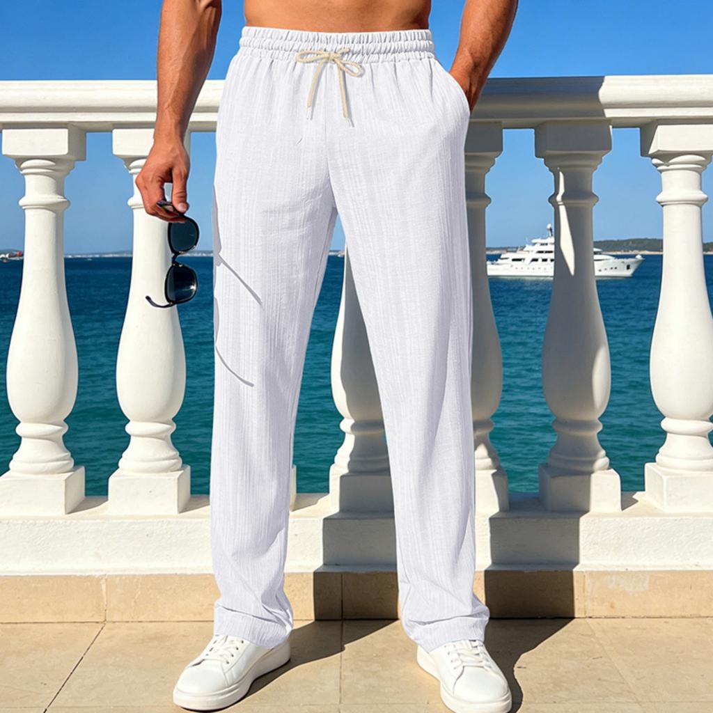 Men's Loose And Breathable Spring And Imitation Linen Slub Beach Casual Sports Straight-cut Trousers