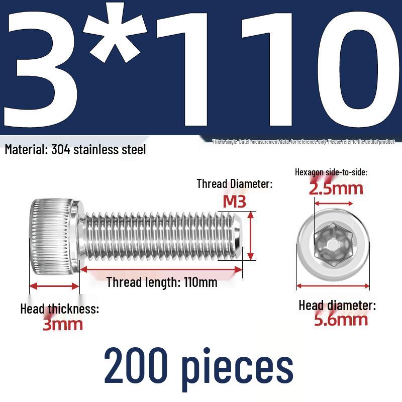 304 Stainless Steel Hex Socket Head Cap Screws, M2-M10, Extended Length