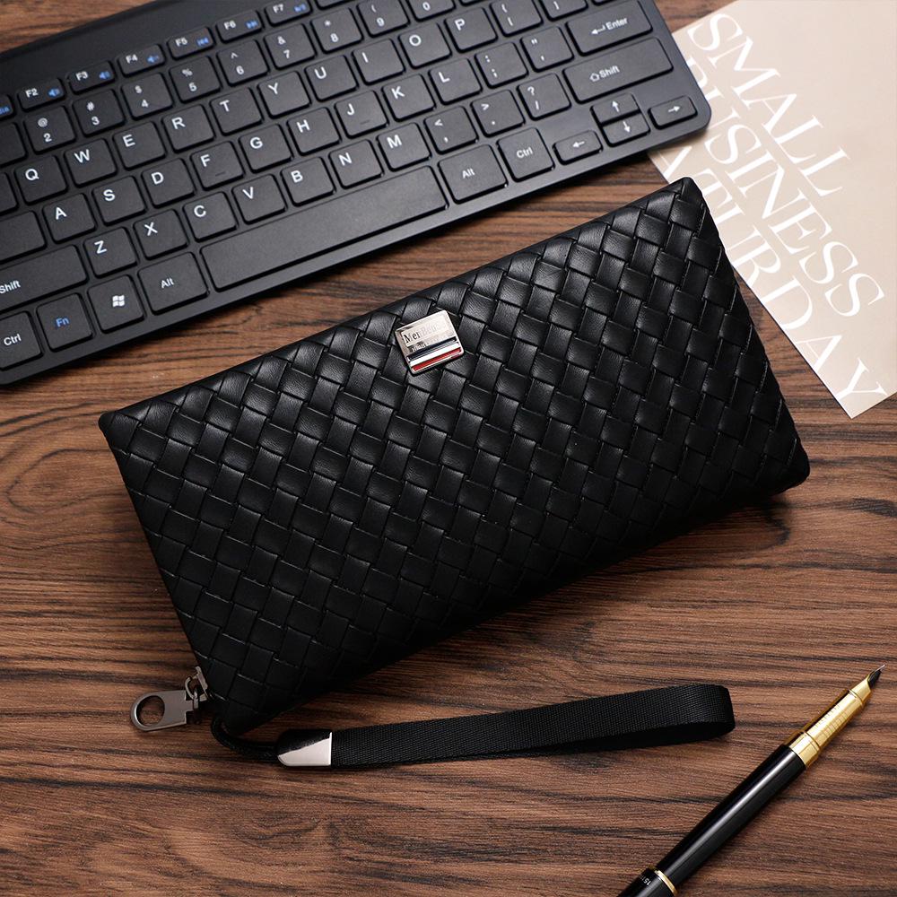 Men's Woven Pattern Clutch Wallet - Large Capacity Multifunctional Handheld Organizer with Multi-Card Slots