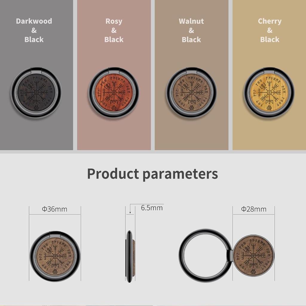 Carveit Wooden Cell Phone Ring Holder Finger Stand Metal Grip Hook Phone Kickstand Compatible with S24 Ultra S23 iPhone 16 Pro Max 13 14 15 Pixel