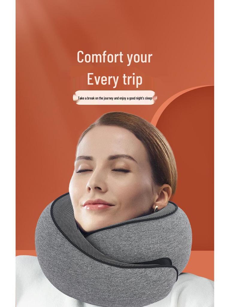 U-Shaped Memory Foam Travel Neck Pillow - No Head Tilt Support for Airplane and Office Use