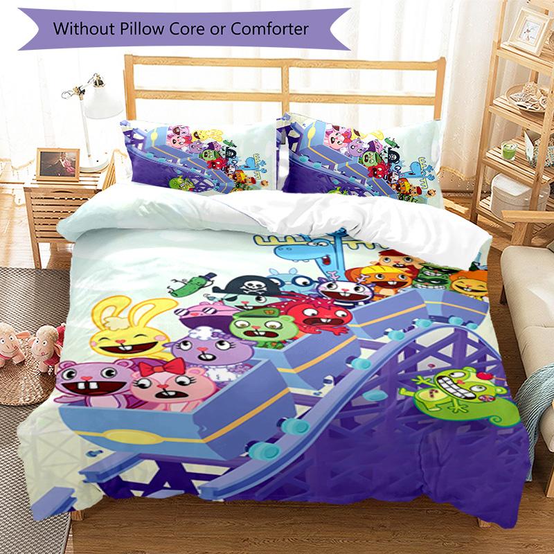 3pcs Happy Tree Friends Pattern Bedding Set Duvet Cover Set Includes Duvet Cover &pillowcases, Perfect All Season Bedroom Decoration & Gift