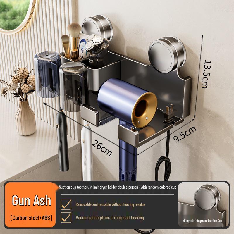 Wall-Mounted Suction Cup Toothbrush & Mouthwash Holder