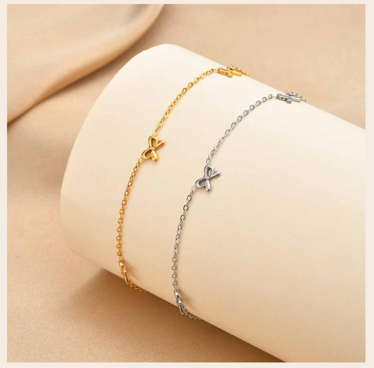 Bowknot Link Chain Anklet for Women, 18K Gold Plated Stainless Steel, Waterproof Anti-Tarnish Summer Beach Jewelry