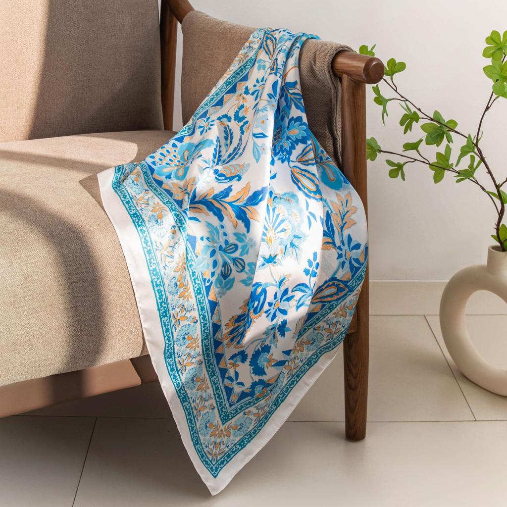 Summer New 70cm Simulated Silk Printing Small Square Scarf Neck Protection Scarf Silk Scarf Scarf Women's Fashion Versatile Headscarf