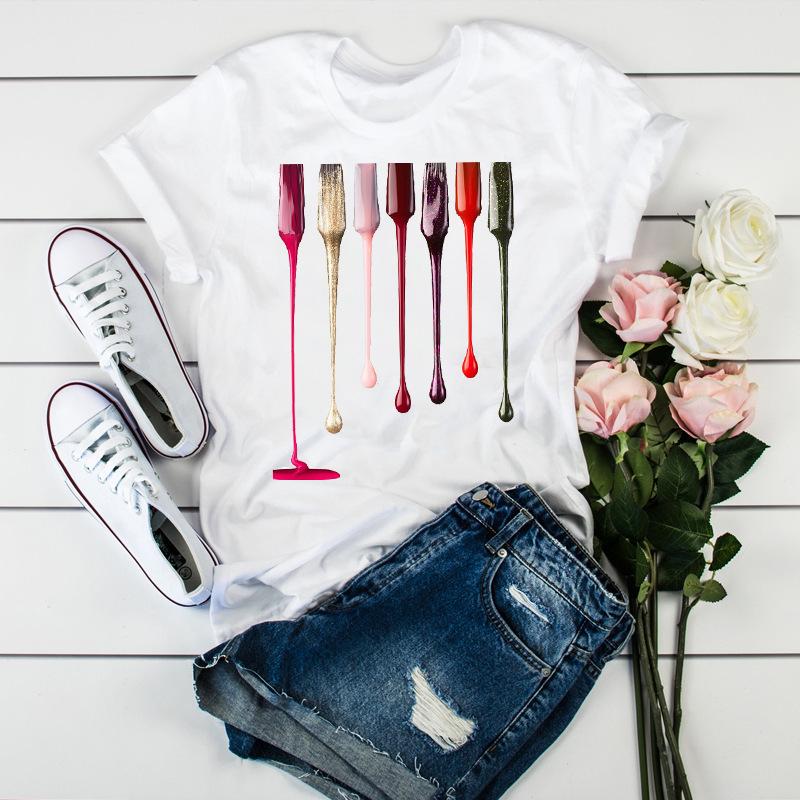 Women'S Fun Nail Polish, Pattern, Print Fashion Women'S T-Shirt Casual Top Ladies
