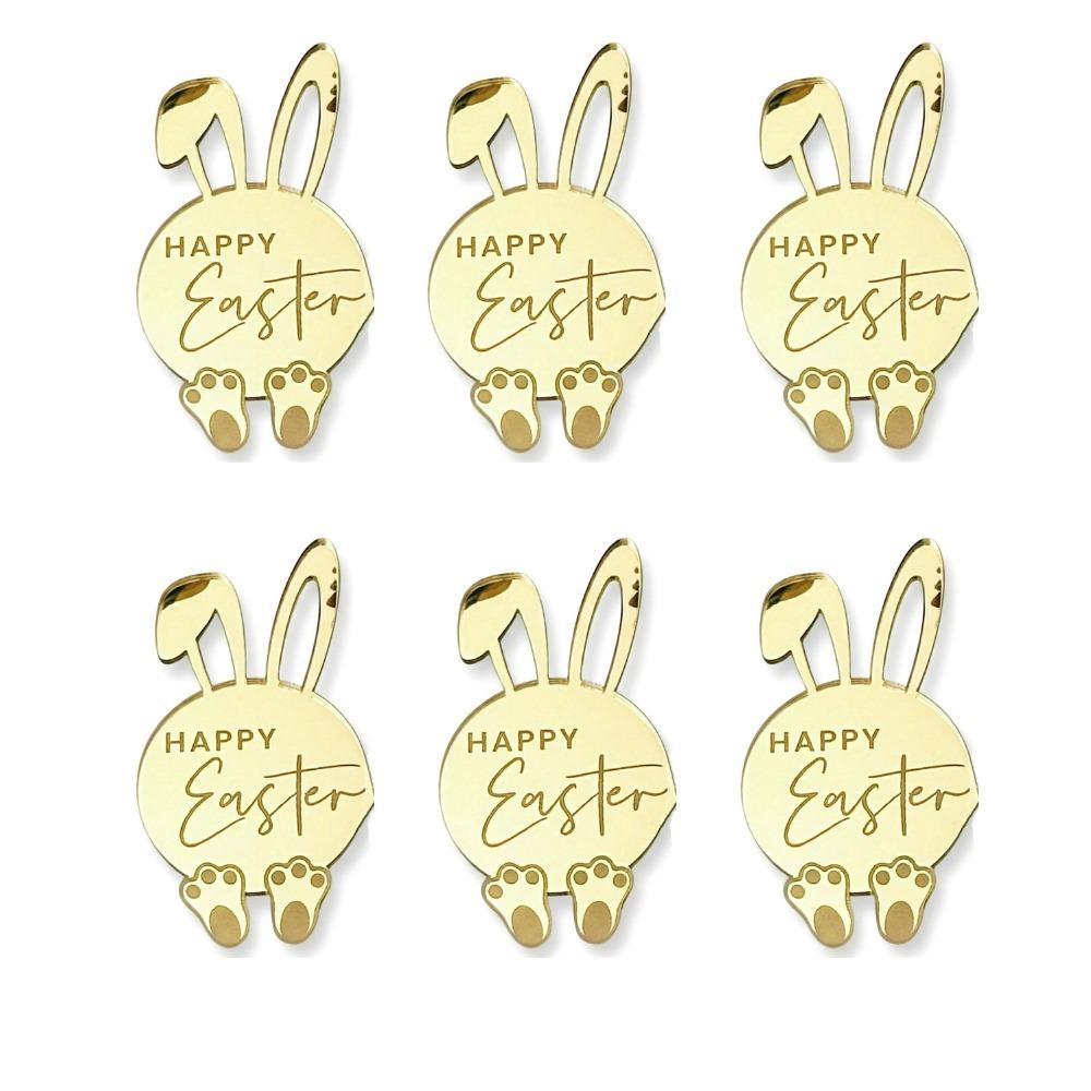 

6pcs Cartoon Cupcake Decor Toppers Happy Easter Bunny Pattern Tags Easter Bunny Ornament Gift Tags 1.97x0.33x0.05 in золотий