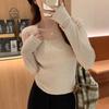 Gray bottoming shirt women's autumn and winter new square neck long-sleeved knitted low-neck sweater with slim-fitting early autumn top