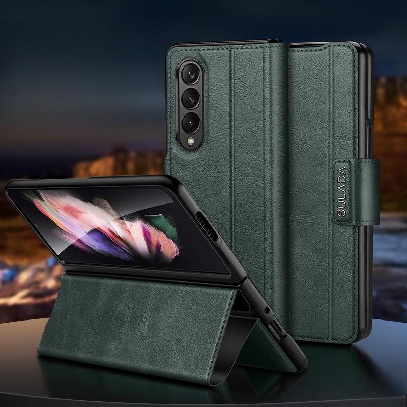 Suitable for Samsung Zfold6 Mobile Phone Case 5 Generation Bracket Folding Huawei Matex5 Anti-fall X3 Full-inclusive W23 Men's Leather Case
