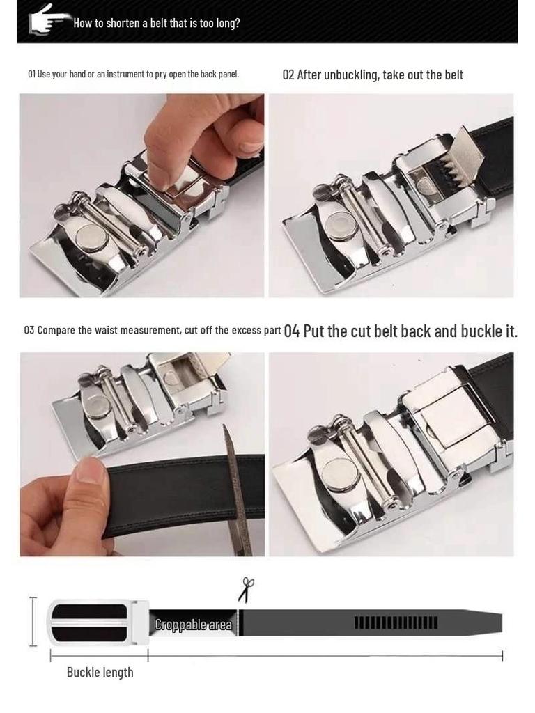 2025 Men's Leather Belt, Automatic Buckle, Crocodile Pattern, Business Casual, Cowhide Waist Belt for Middle-Aged and Elderly.