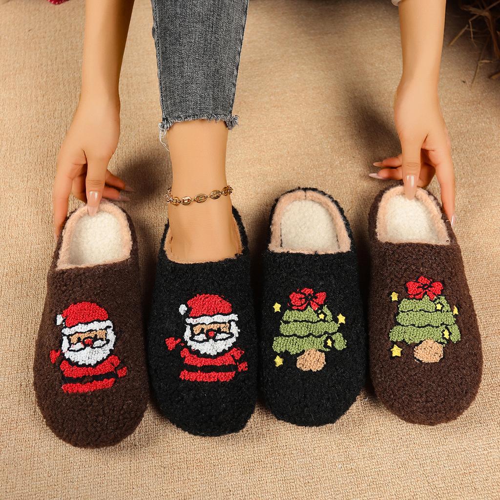 Women's new cotton slippers Christmas new slippers Women's autumn and winter home slippers Women's cotton shoes one pedal
