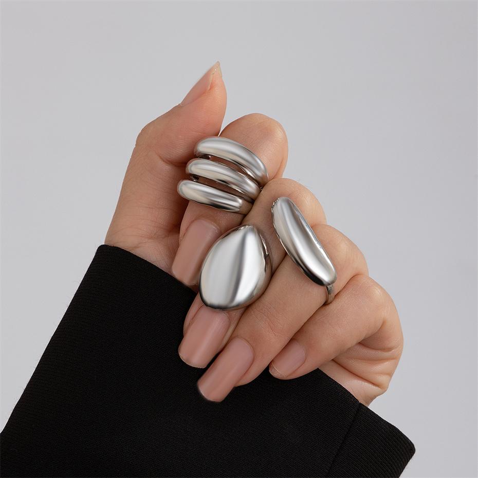 

Ingemark 3Pcs Smooth Surface Water Drop Rings Set for Women Punk Hiphop Gold Color Metal Knuckle Ring Couple Jewelry Accessories