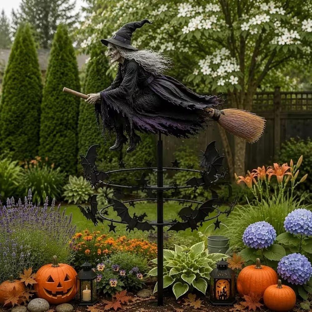 Metal Outdoor Garden Stake Decoration Decoration-witch Garden Wind Spinner  Halloween