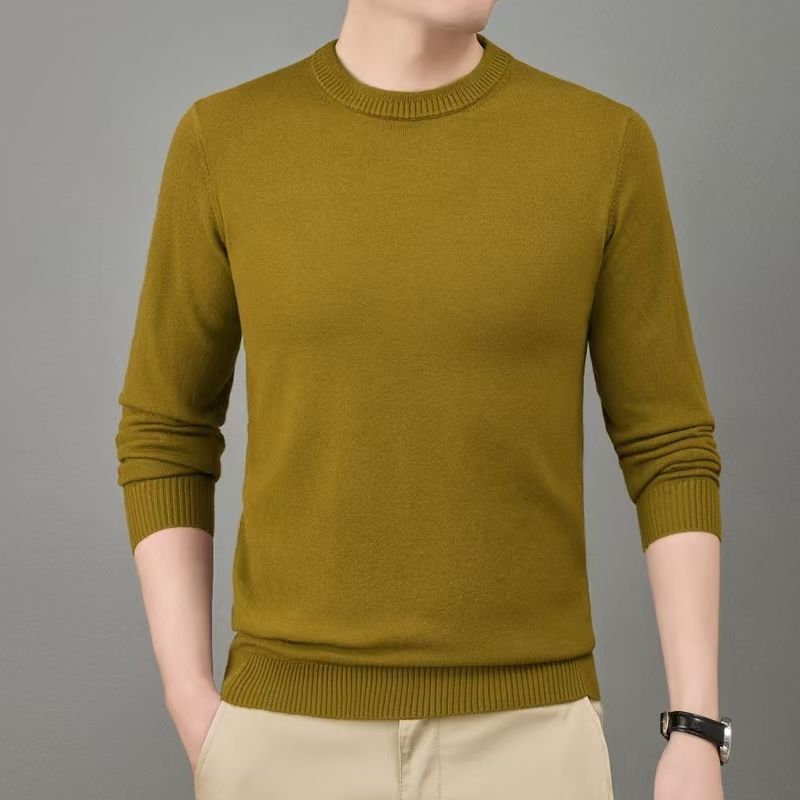 Autumn Winter Solid Color Sweater Men's Woolen Sweater Thickened Round Neck Base Warm Knitted Sweater