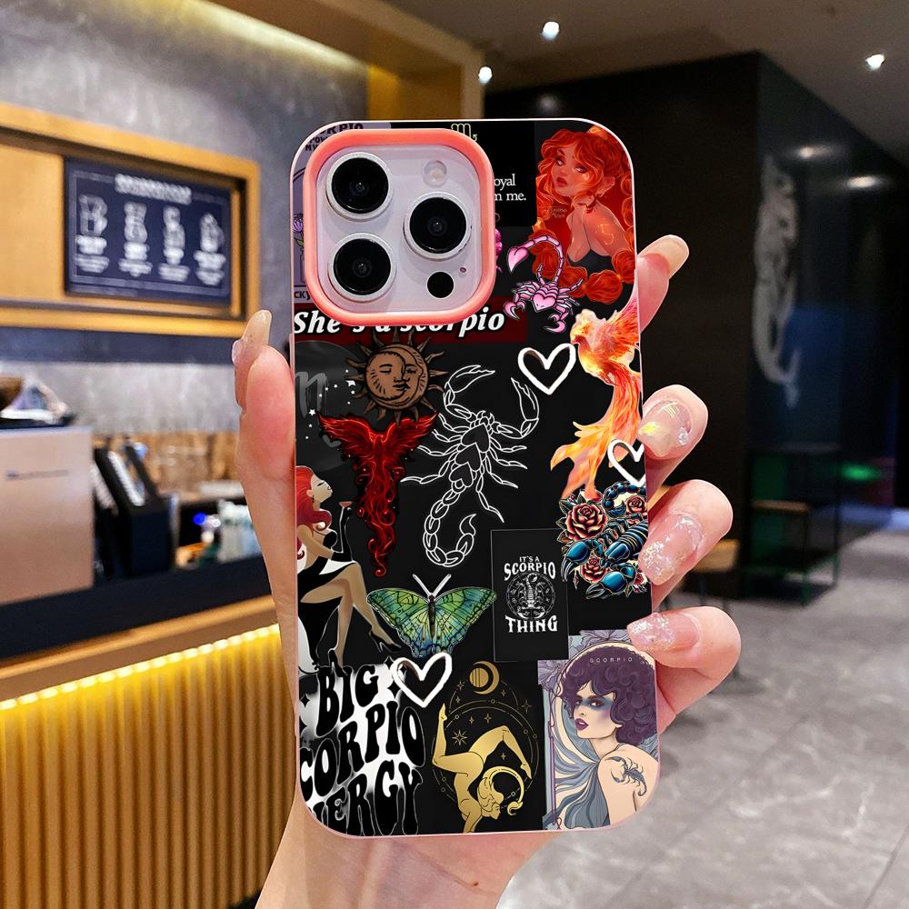 Zodiac Sign Scorpio Phone Case for iPhone 17 16 15 14 13 12 11 Air Pro Max Plus Jelly Double Layer Pink Cover