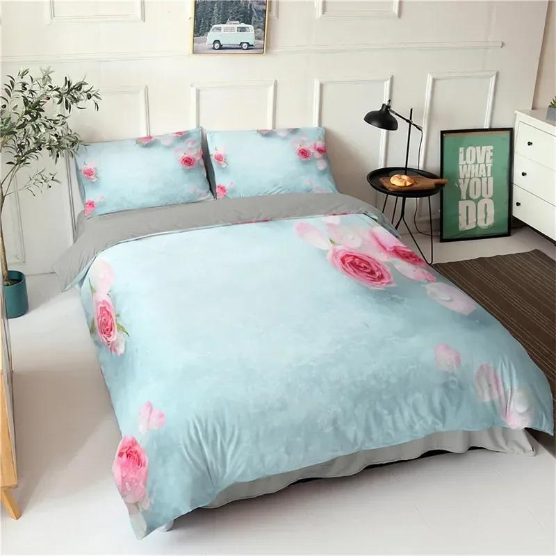 Rose Floral Romantic Theme Blossom Flowers Comfortable Duvet Quilt Cover Pillowcase Bedding Set Bedroom Decoration Home Textile