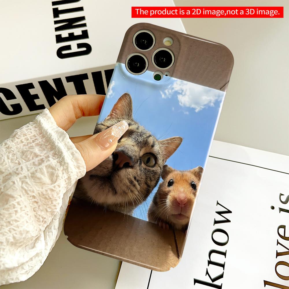 Cat and Hamster in Cardboard Box Sky View All inclusive film hard phone case, compatible with iPhone 18 Pro Max 17 16 15 14 13 12 11