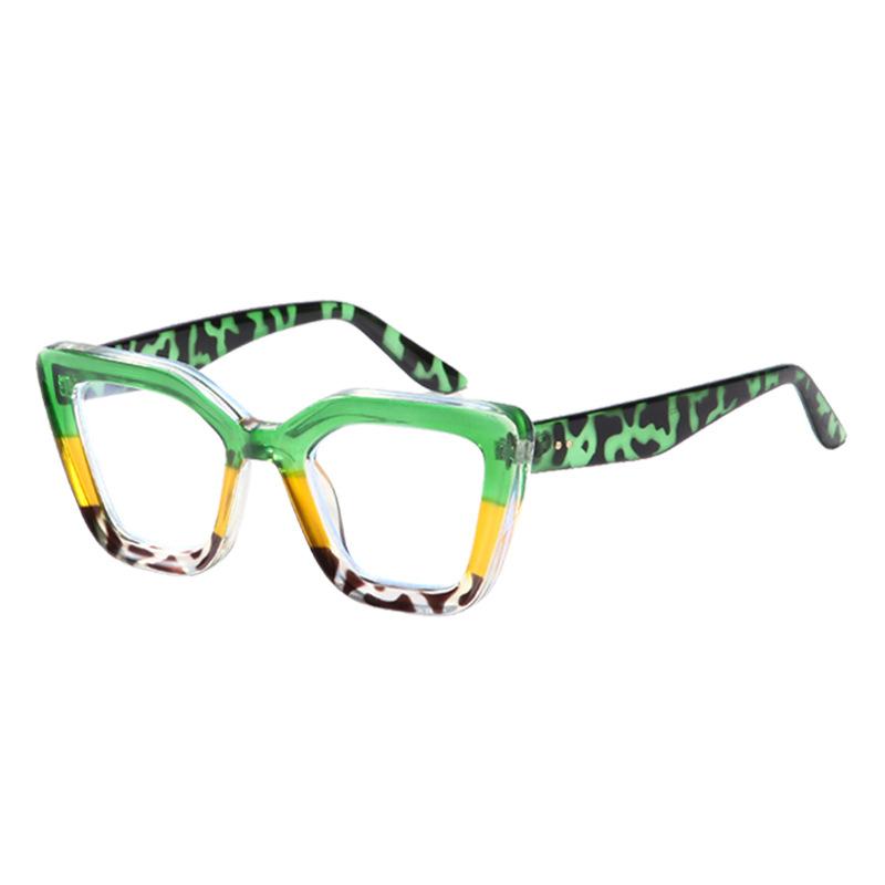 Reading Blue Light Filter Glasses Elegant Green Leopard Women'S Eyeglasses Presbyopia Magnifier Eyewear Square Thick Frames