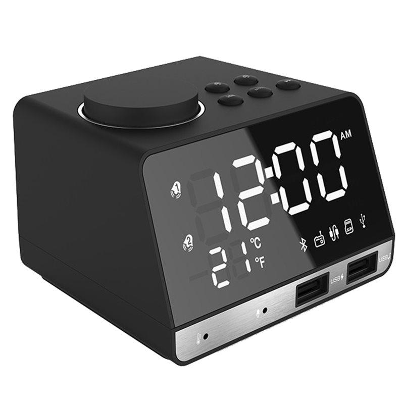 Настольные часы для дома Будильник Динамик с 2 USB-портами Bluetooth 4.2 Радио Светодиодный цифровой будильник As Shown US Plug