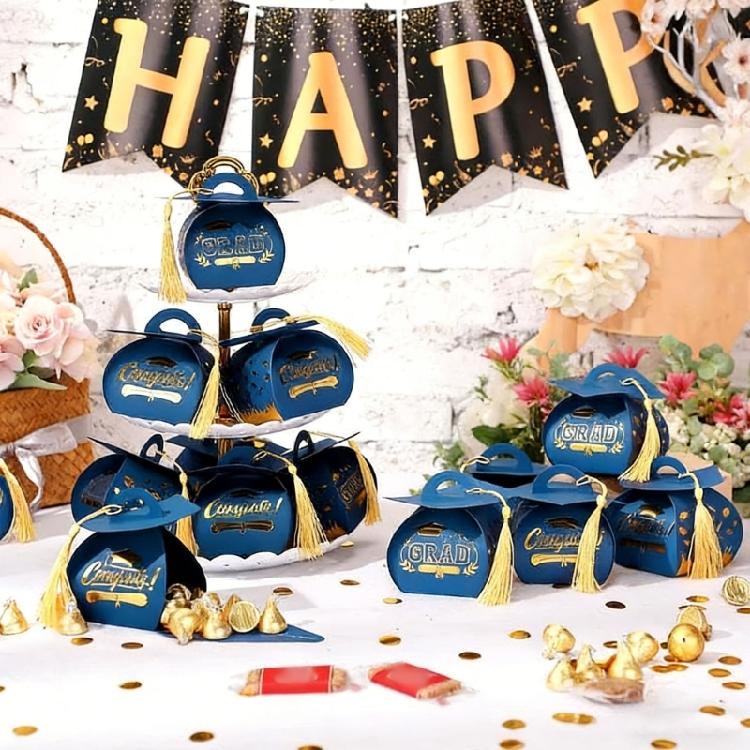 Graduation Hat Candy Holder with Fringes Decorative Gift Packaging Box Stylish Students Graduation Accessories