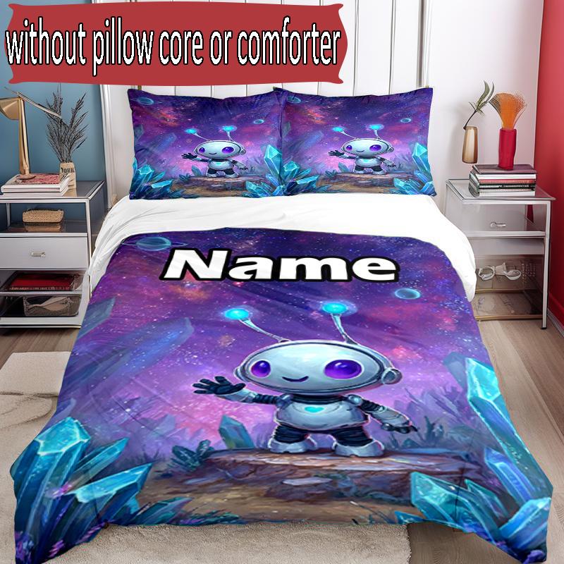 3pcs Duvet Cover Set (1*Duvet Cover + 2*Pillowcase, Without Core), Custom Name Cosmic Bot Crew Pattern Bedding Set, Home Bedroom Decor Gift