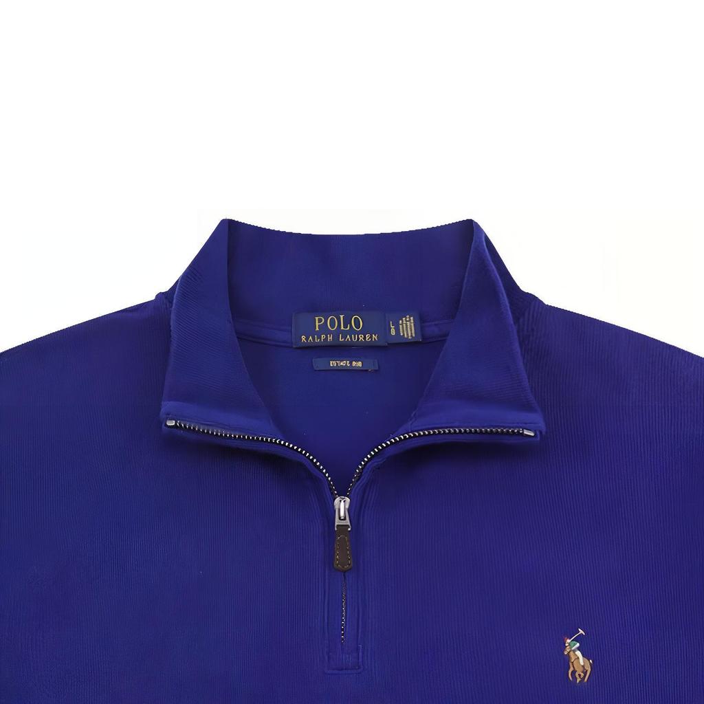Polo Ralph Lauren Solid Color Pony Logo Embroidered Half-Zip Knit Long Sleeve Sweatshirt Men sweatshirt Blue MNPOKNI16820199-400