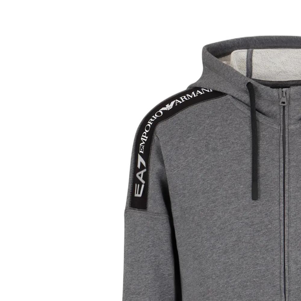 Emporio Armani EA7 Logo Tape Hooded Zip-Up Long Sleeve Sweatshirt Men sweatshirts Dark-Gray 6DPM12-PJOGZ-3925