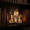 Immersive Lighted Holiday Figurine 3D Halloween Village Haunted House Figurine, Spooky Light Up Wooden Castle Ornament Festival Interior Furnishing