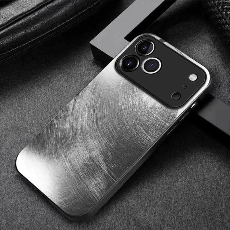 Silver black brushed pattern glass phone case suitable for iPhone 17 16 15 14 13 12 11 Pro/Max/Plus anti drop and shockproof
