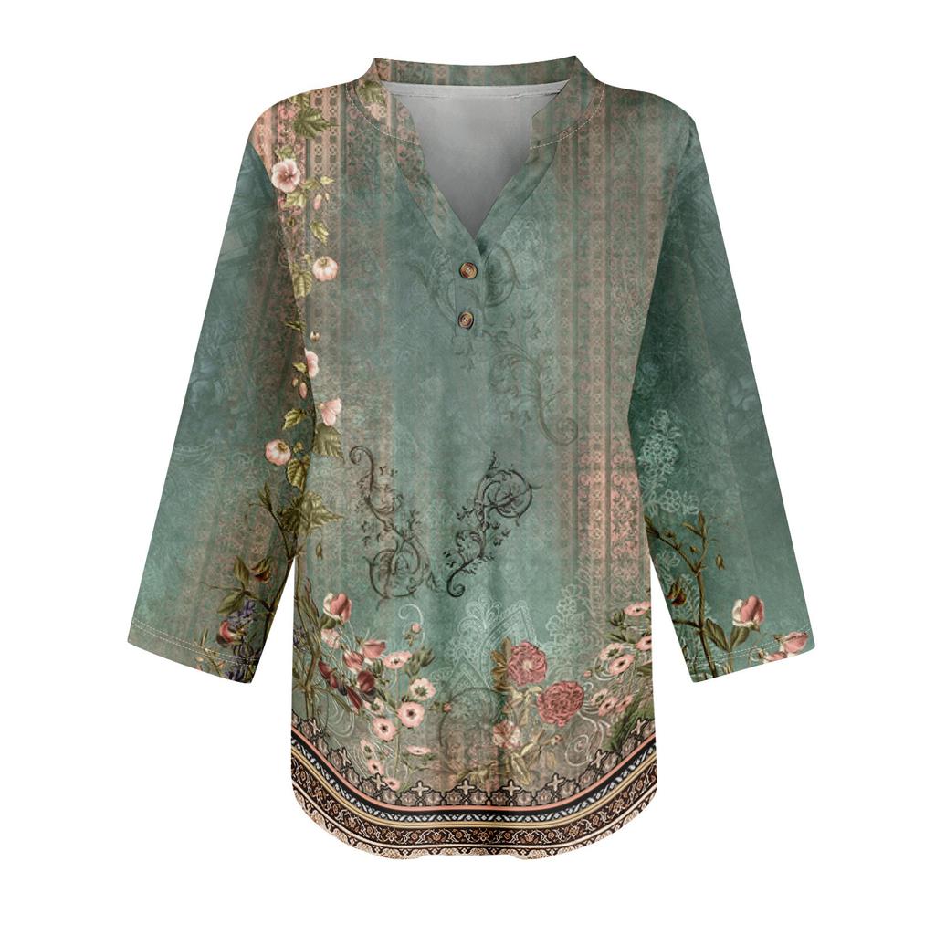 3/4 Sleeve Womens Tops For Women Henely Tops Button V Neck  Loose Fit Dressy Womens Summer Tops