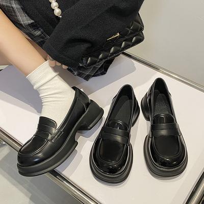 Dicke Sohle kleine Lederschuhe für Damen, neue lässige Rockschuhe im Herbst, Retro Einzelne Schuhe