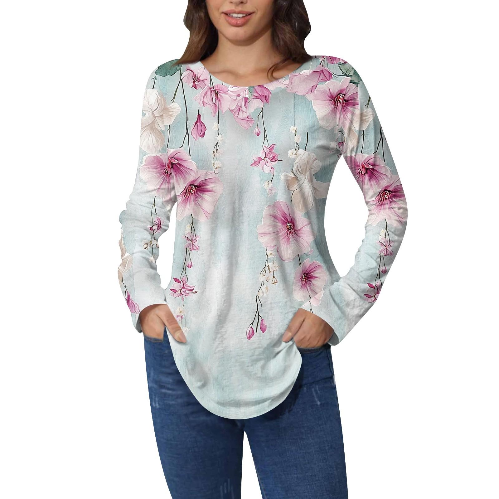 

Рубашки для женщин Милые винтажные узоры с принтом Футболка с длинным рукавом Туника Топы Хлопковые пуловеры S